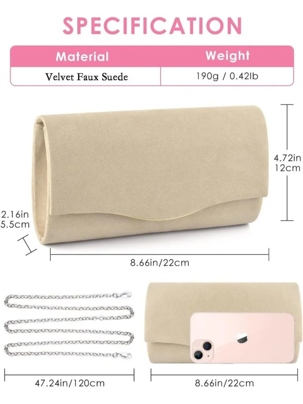 Women's D Apricot Suede Envelope Clutch Purse Formal Evening Wedding Party Bag